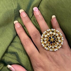 New |  Indian luxury navy blue & gold ring